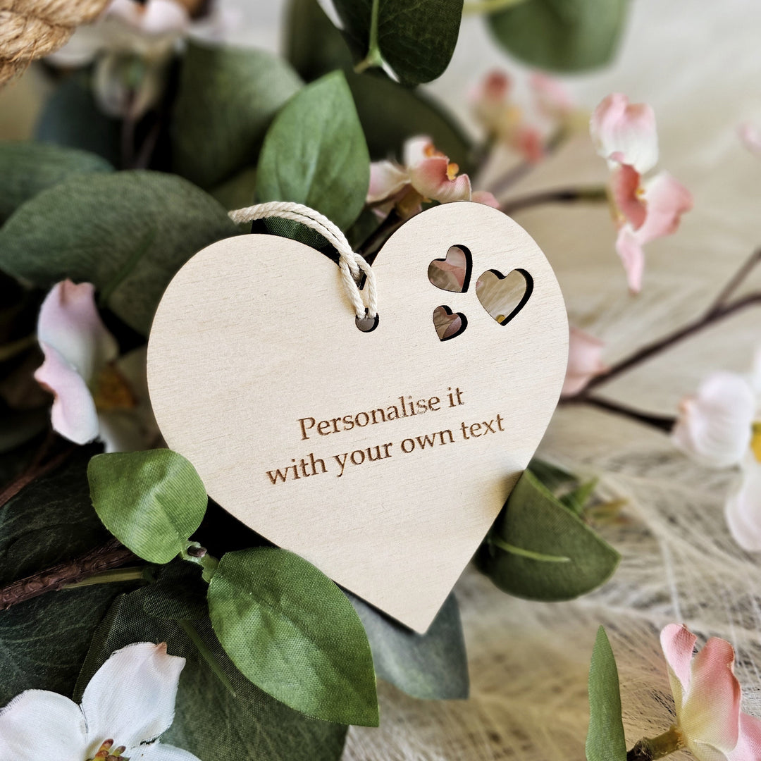 Personalised Wooden Gift Heart Round Tag - 3 hearts