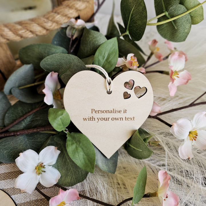 Personalised Wooden Gift Heart Round Tag - 3 hearts