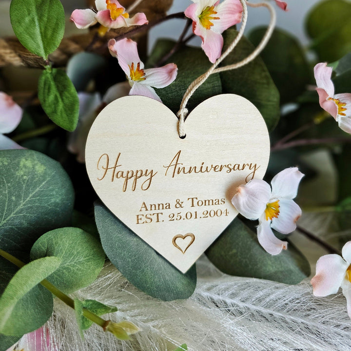 Happy Anniversary Keepsake - Personalised  Wooden Rustic Gift Tag