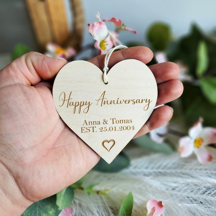 Happy Anniversary Keepsake - Personalised  Wooden Rustic Gift Tag