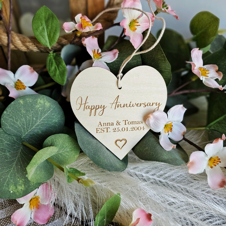 Happy Anniversary Keepsake - Personalised  Wooden Rustic Gift Tag