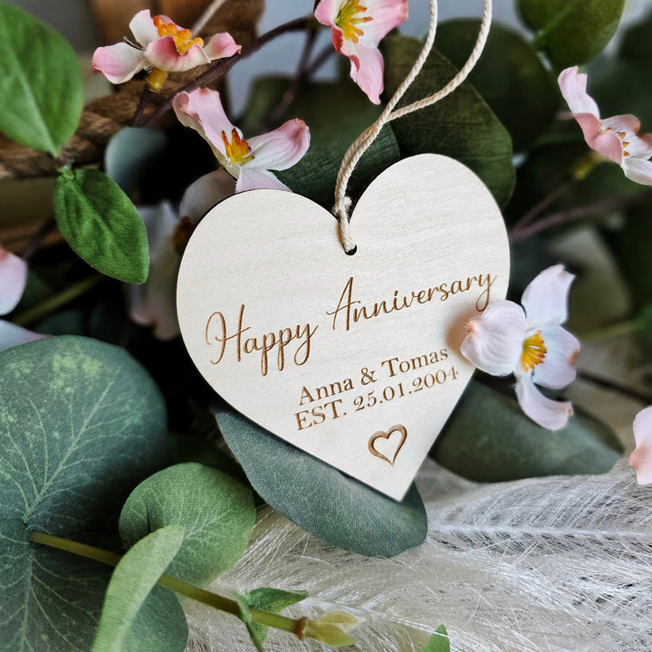 Happy Anniversary Keepsake - Personalised  Wooden Rustic Gift Tag