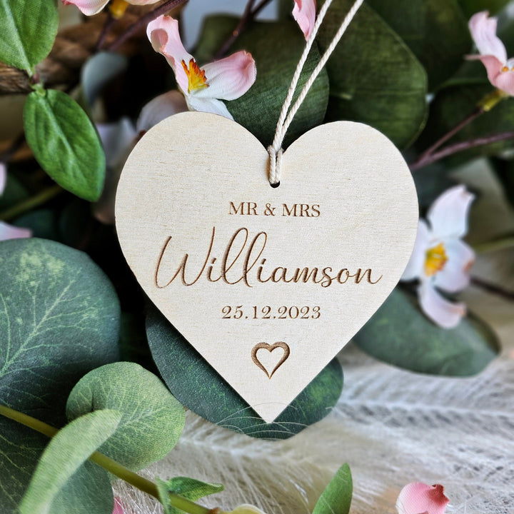 Mr & Mrs Gift Keepsake - Personalised Rustic Boho Wedding Ornament