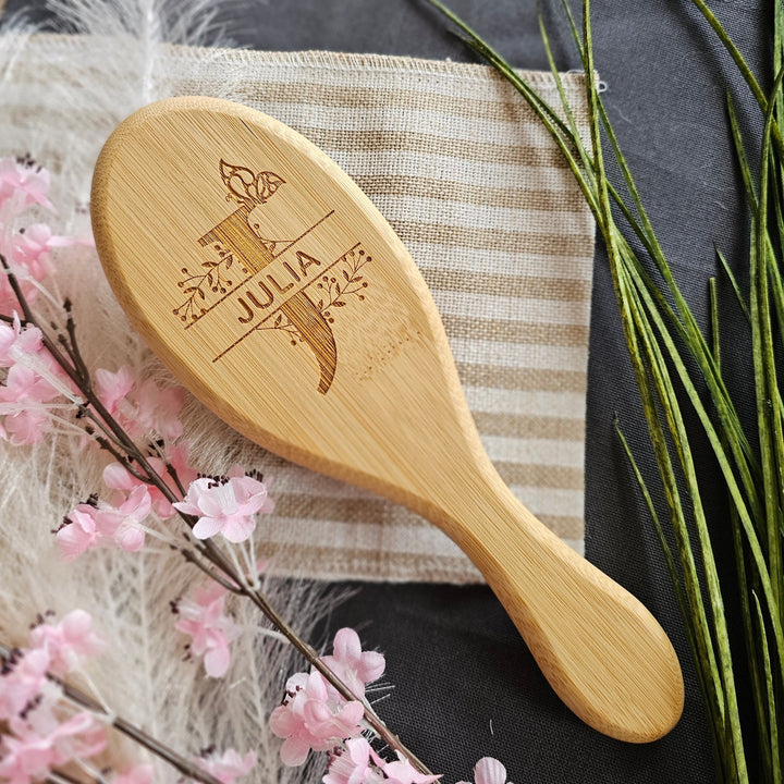 Personalised Wooden Hairbrush Butterfly Monogram