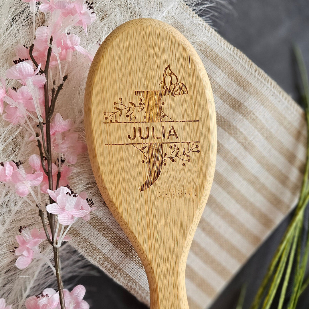 Personalised Wooden Hairbrush Butterfly Monogram