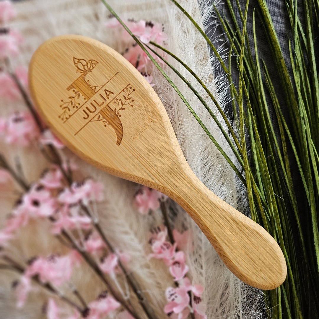 Personalised Wooden Hairbrush Butterfly Monogram