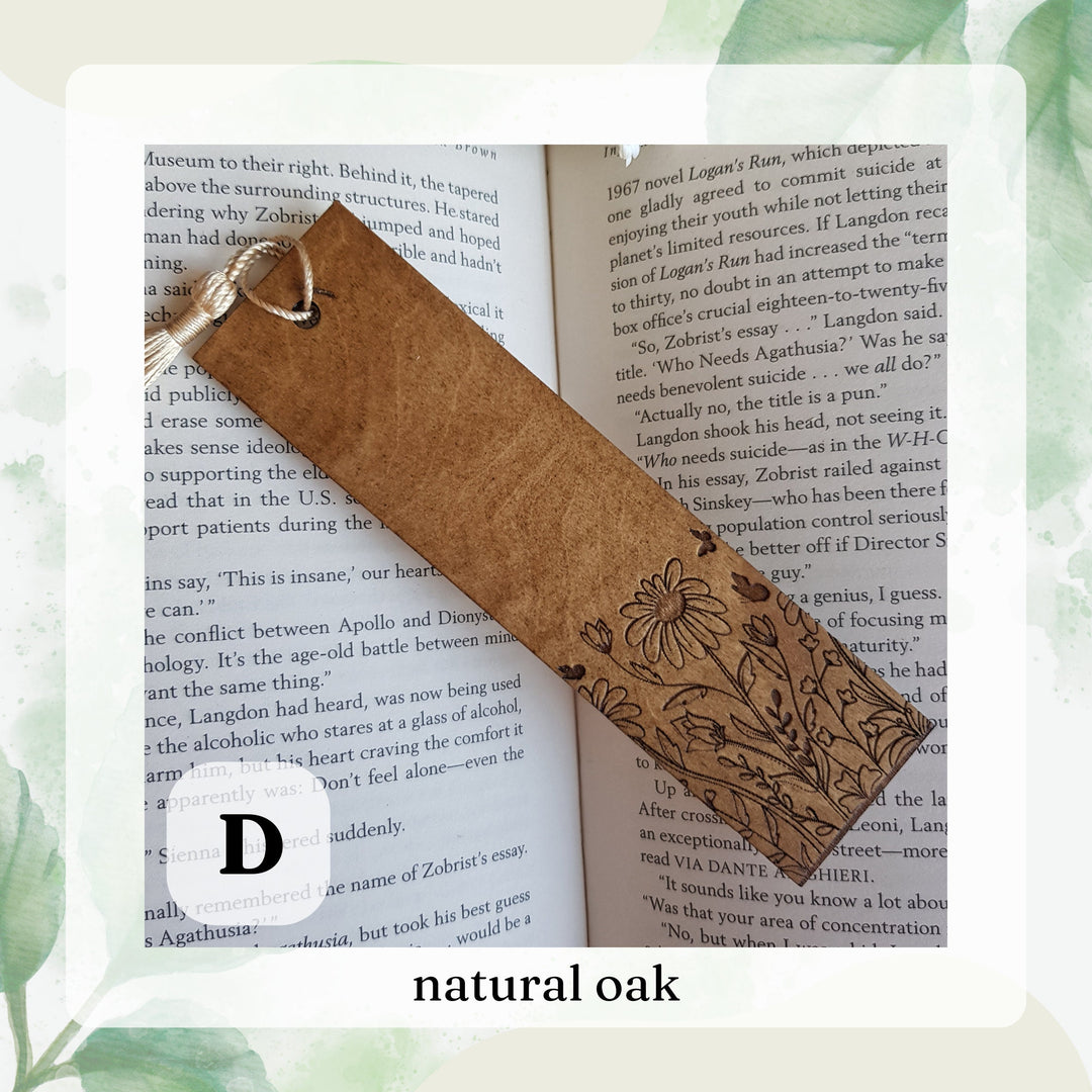 Floral Engraved Wooden Bookmark