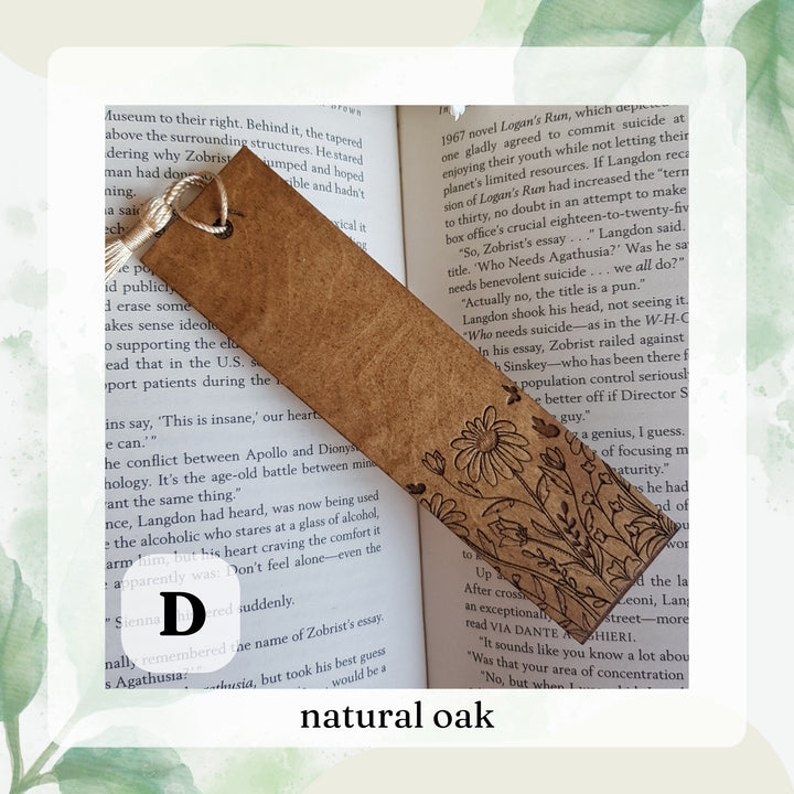 Floral Engraved Wooden Bookmark