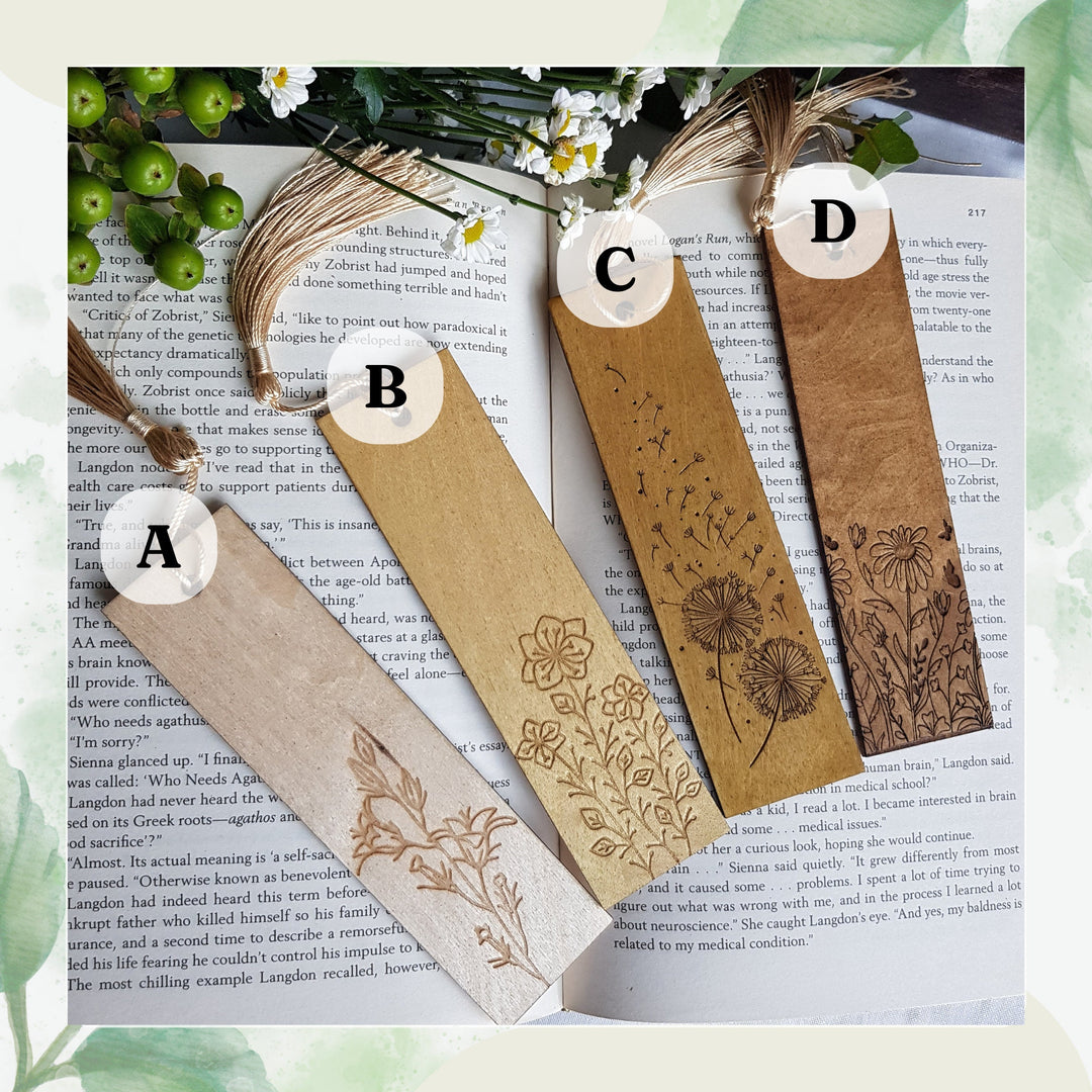 Floral Engraved Wooden Bookmark