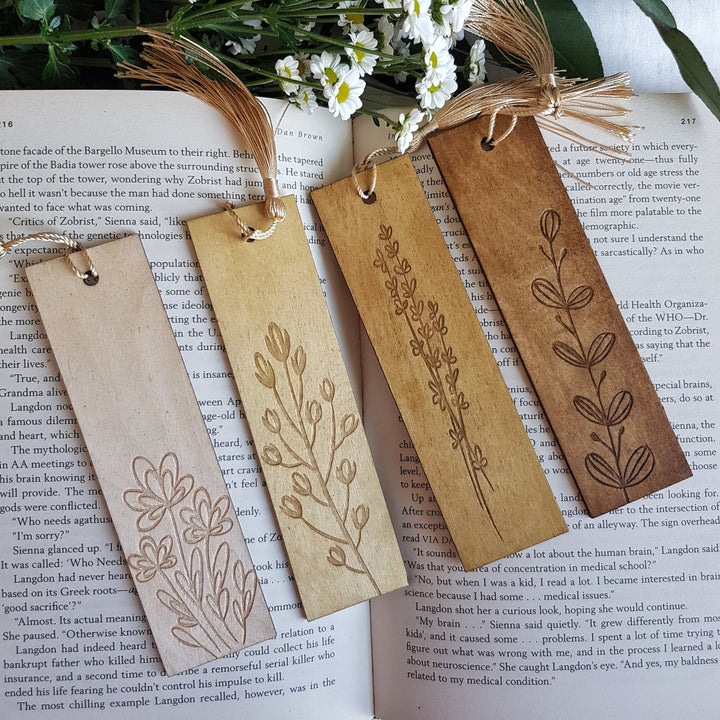 Floral Laser Engraved Wooden Bookmark - Personalised Gift for Book Lovers