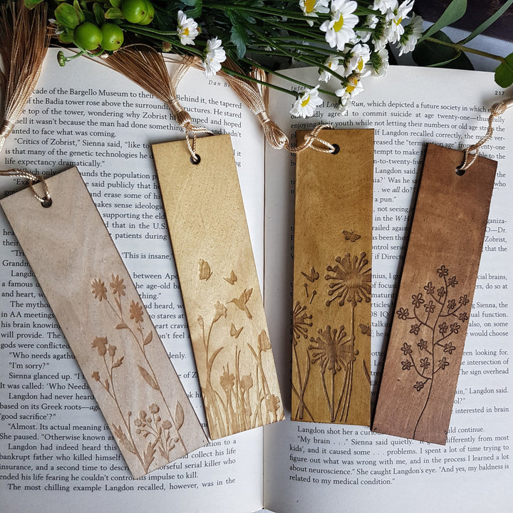 Floral Engraved Wooden Bookmark - Personalised Gift