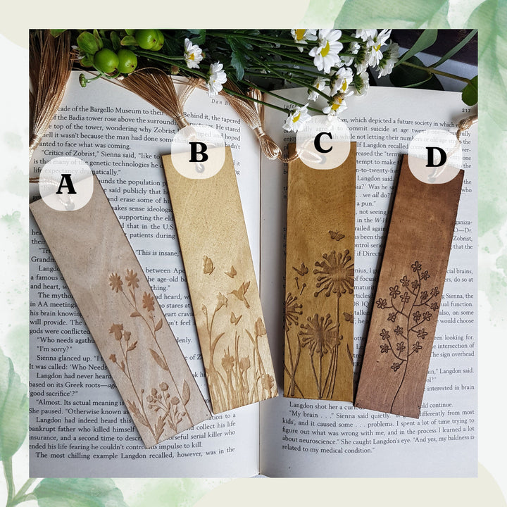 Floral Engraved Wooden Bookmark - Personalised Gift