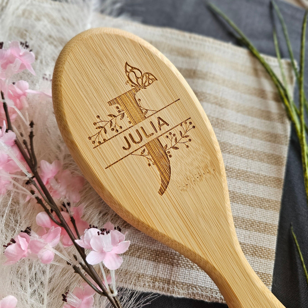 Personalised Wooden Hairbrush Butterfly Monogram