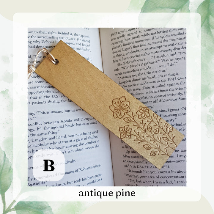 Floral Engraved Wooden Bookmark