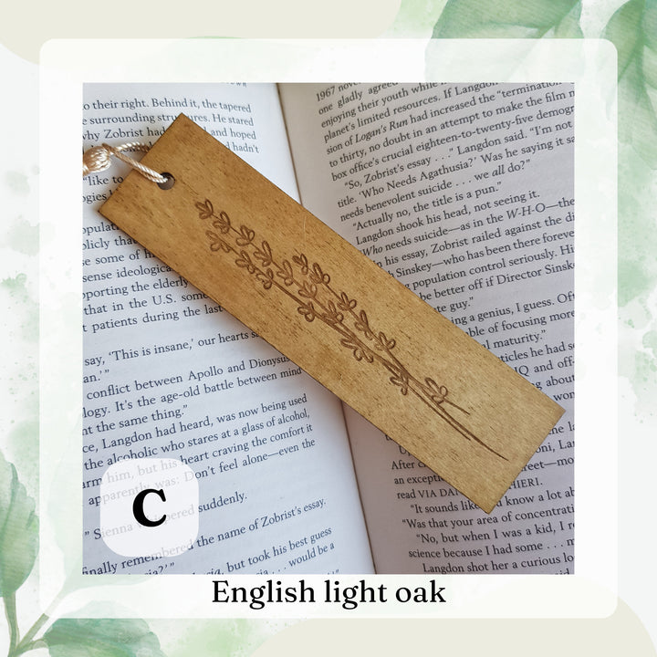 Floral Laser Engraved Wooden Bookmark - Personalised Gift for Book Lovers