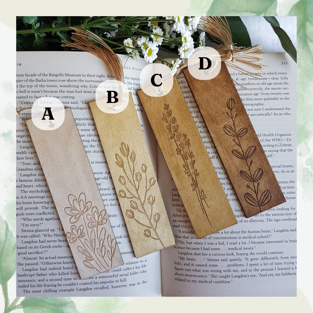 Floral Laser Engraved Wooden Bookmark - Personalised Gift for Book Lovers