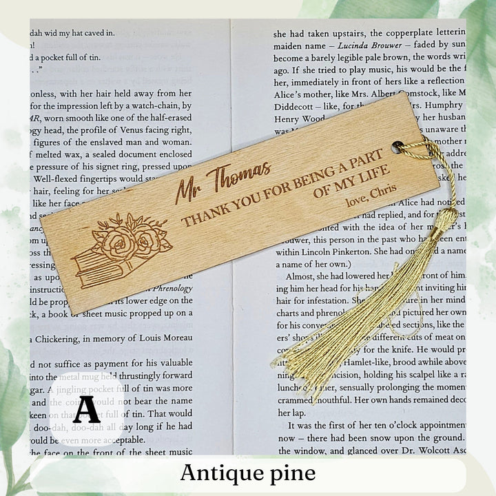 Personalised Floral Wooden Bookmark - Floral Book Lover Gift