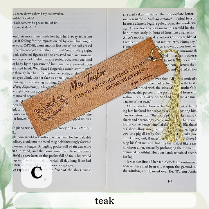 Personalised Floral Wooden Bookmark - Floral Book Lover Gift