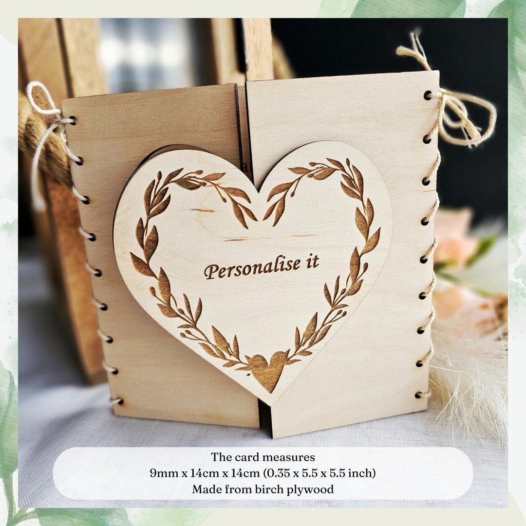 Personalised Wooden Card Keepsake Wreath Heart for Any Occasion