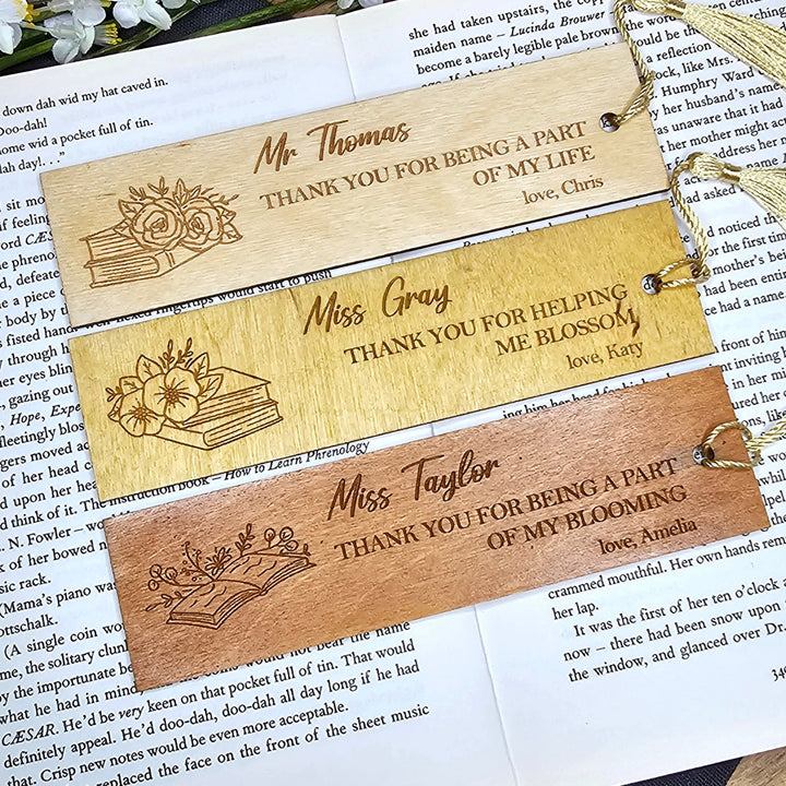 Personalised Floral Wooden Bookmark - Floral Book Lover Gift