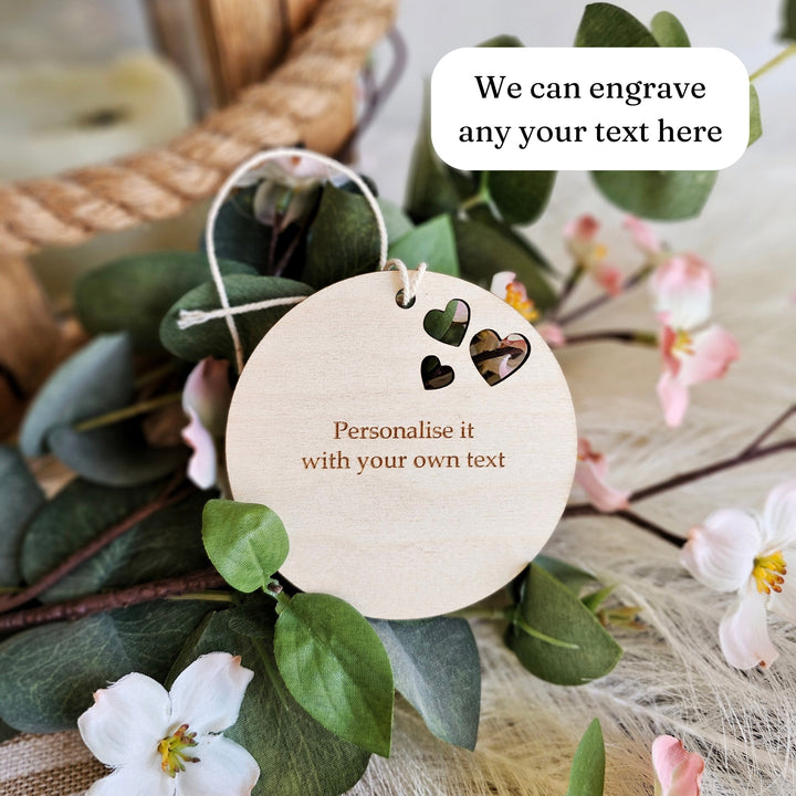 Personalised Wooden Gift Heart Round Tag - 3 hearts