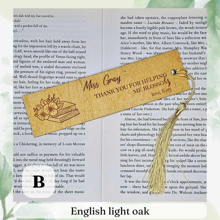 Personalised Floral Wooden Bookmark - Floral Book Lover Gift