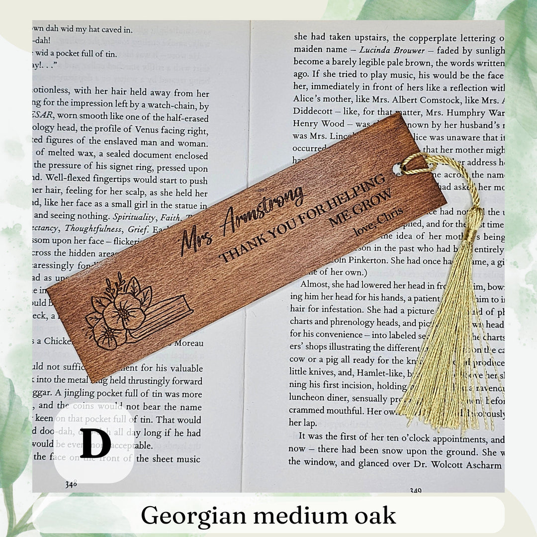 Personalised Floral Wooden Bookmark - Floral Book Lover Gift