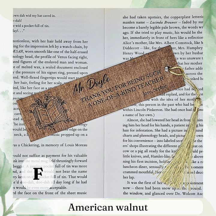 Personalised Floral Wooden Bookmark - Floral Book Lover Gift