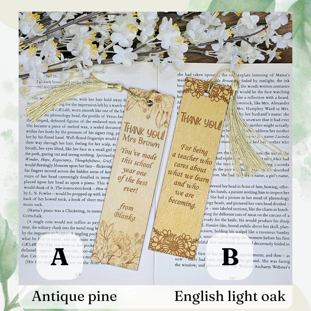 Personalised Wooden Bookmark Flower Border