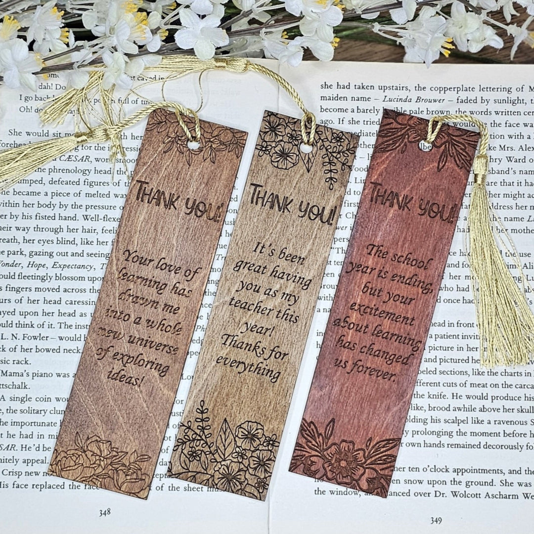 Personalised Wooden Bookmark Flower Border