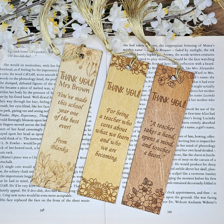 Personalised Wooden Bookmark Flower Border