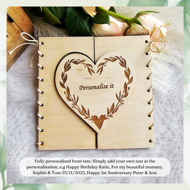 Personalised Wooden Card Keepsake Wreath Heart for Any Occasion