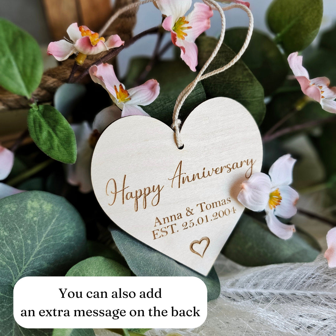 Happy Anniversary Keepsake - Personalised  Wooden Rustic Gift Tag