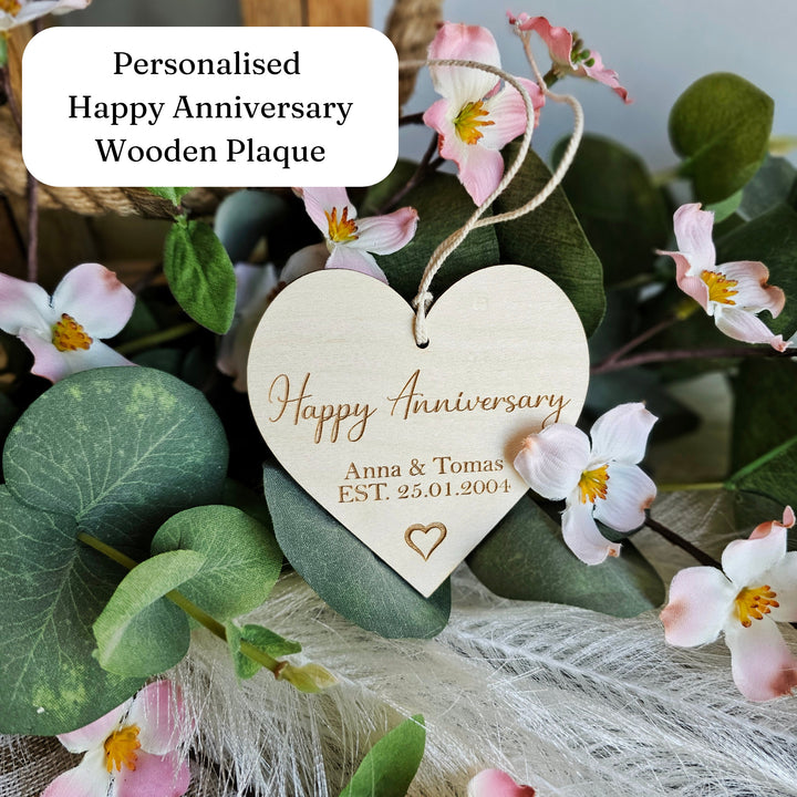 Happy Anniversary Keepsake - Personalised  Wooden Rustic Gift Tag