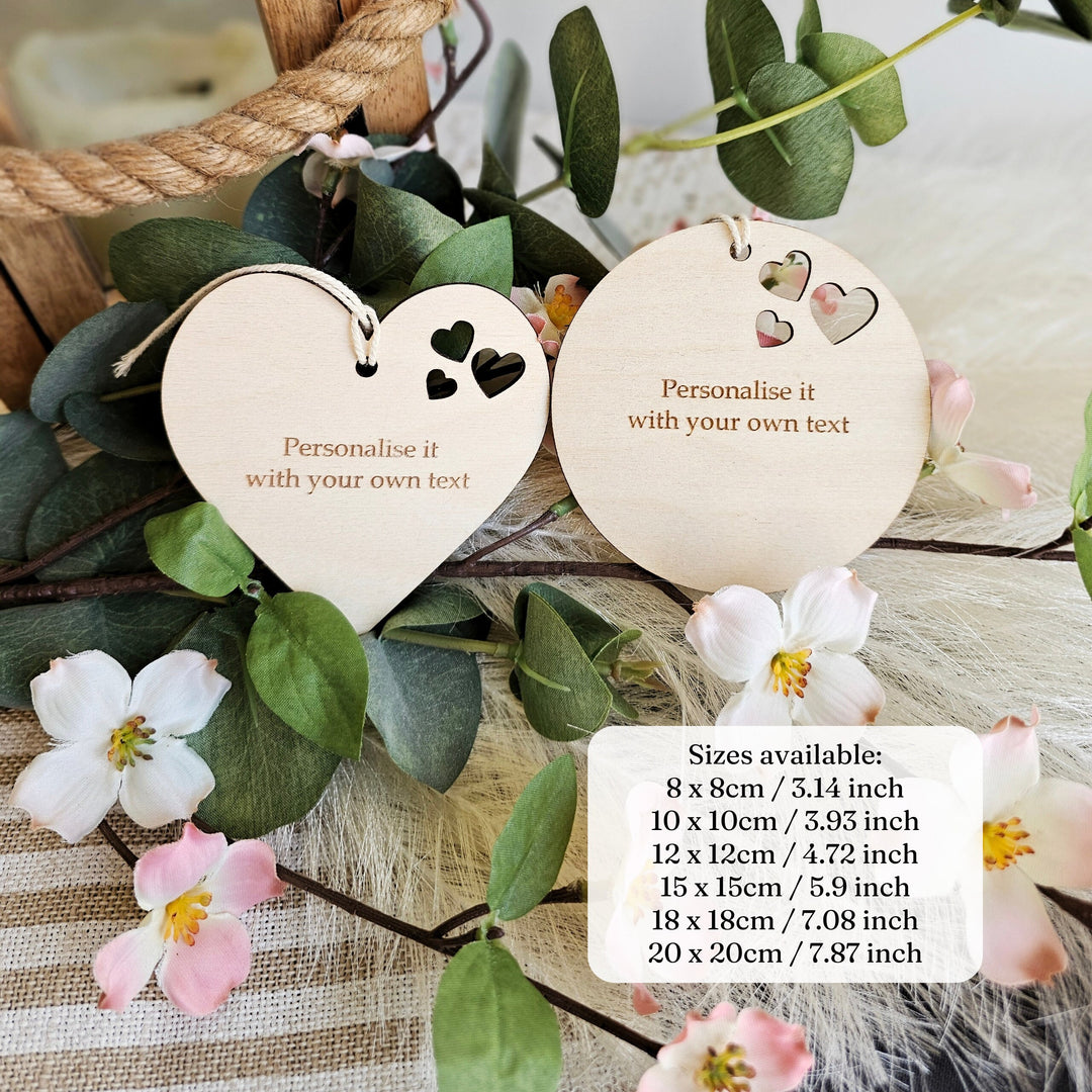 Personalised Wooden Gift Heart Round Tag - 3 hearts