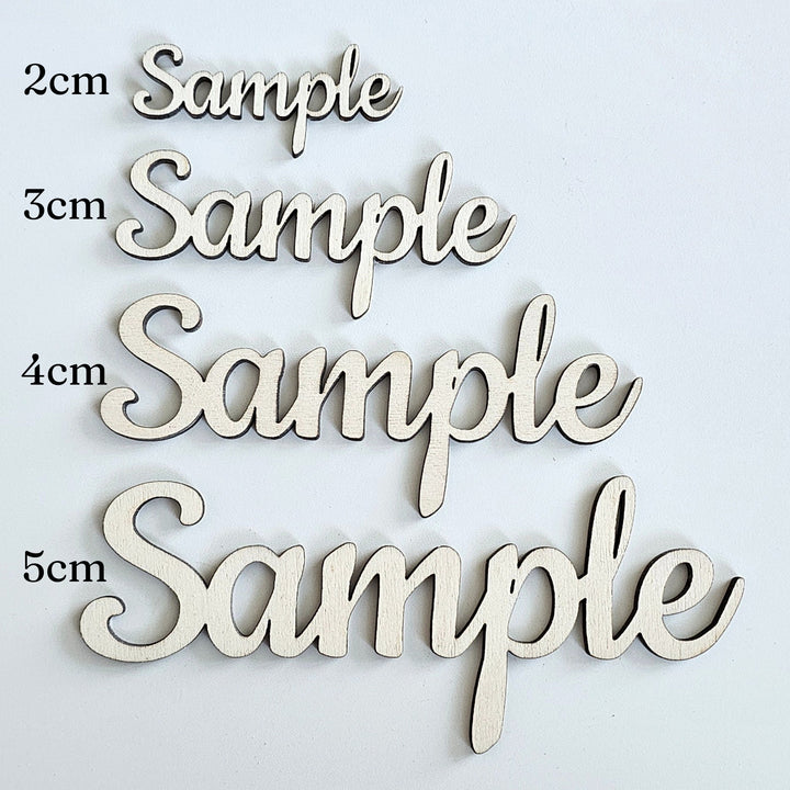 Rustic wooden cut names / words, custom laser cutouts, wedding place cards, place settings, wall art and craft, 4 height sizes