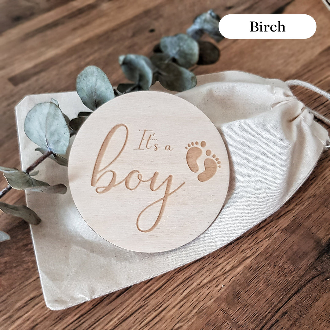 Wooden Baby Announcement It's a boy/girl | Milestone Card / Discs Photo Prop Plaque | | Social Media Flat Lay Prop