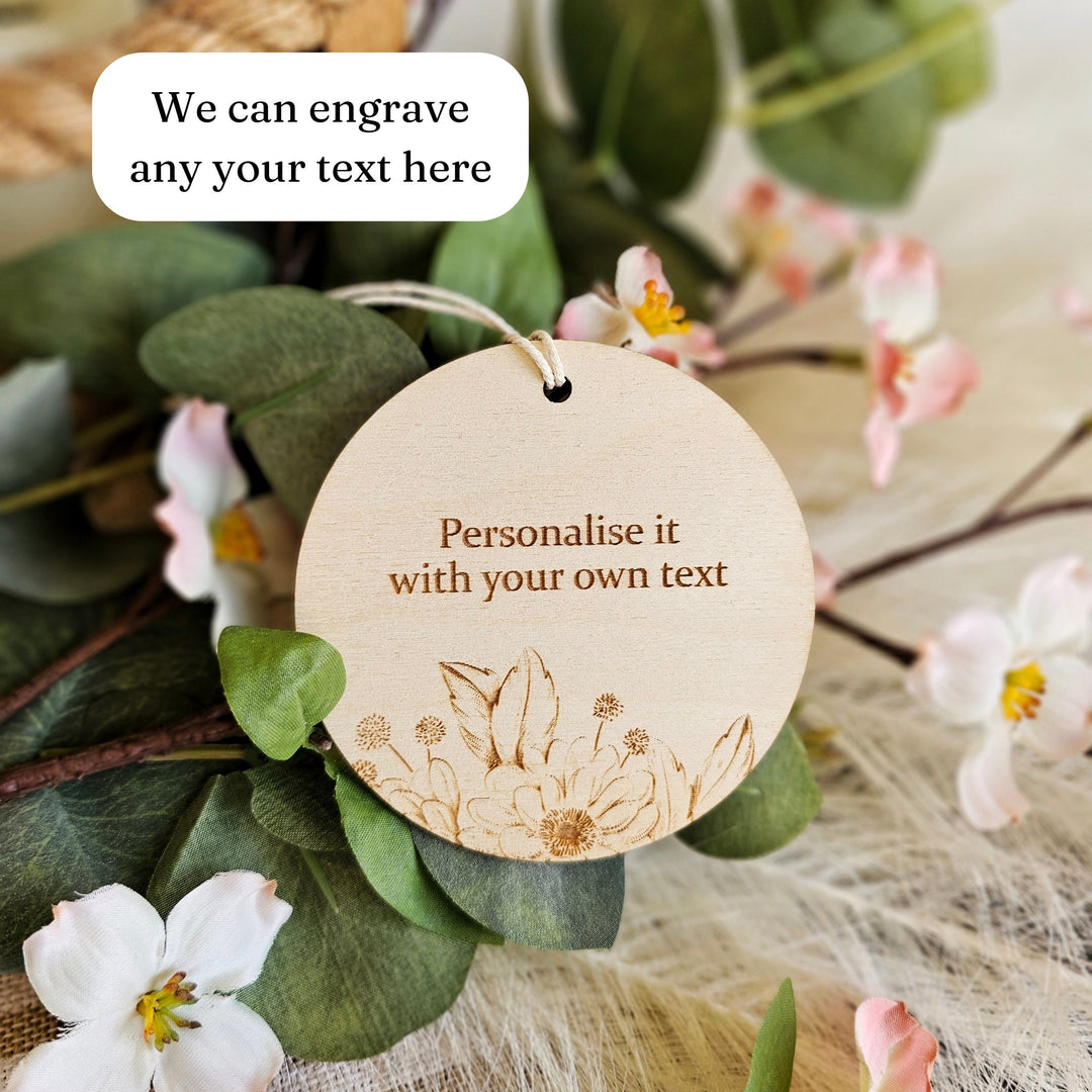 Personalised Wooden Gift Tag with Flowers