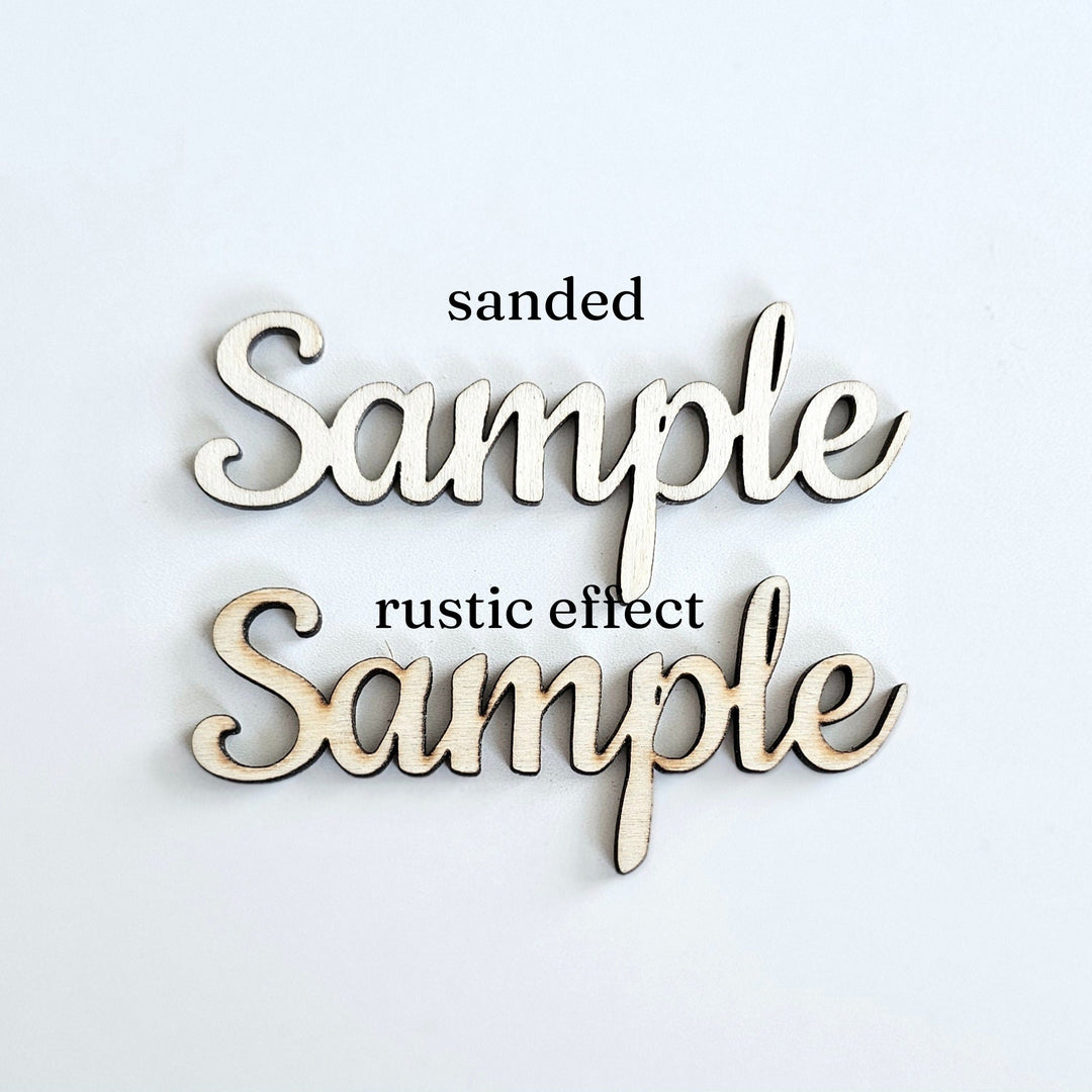 Rustic wooden cut names / words, custom laser cutouts, wedding place cards, place settings, wall art and craft, 4 height sizes