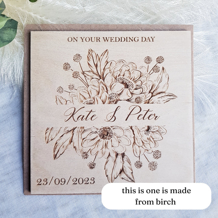 Rustic Floral Wedding Card Keepsake - Personalised Wooden Gift for Mr & Mrs - Happy Couple -Newlyweds