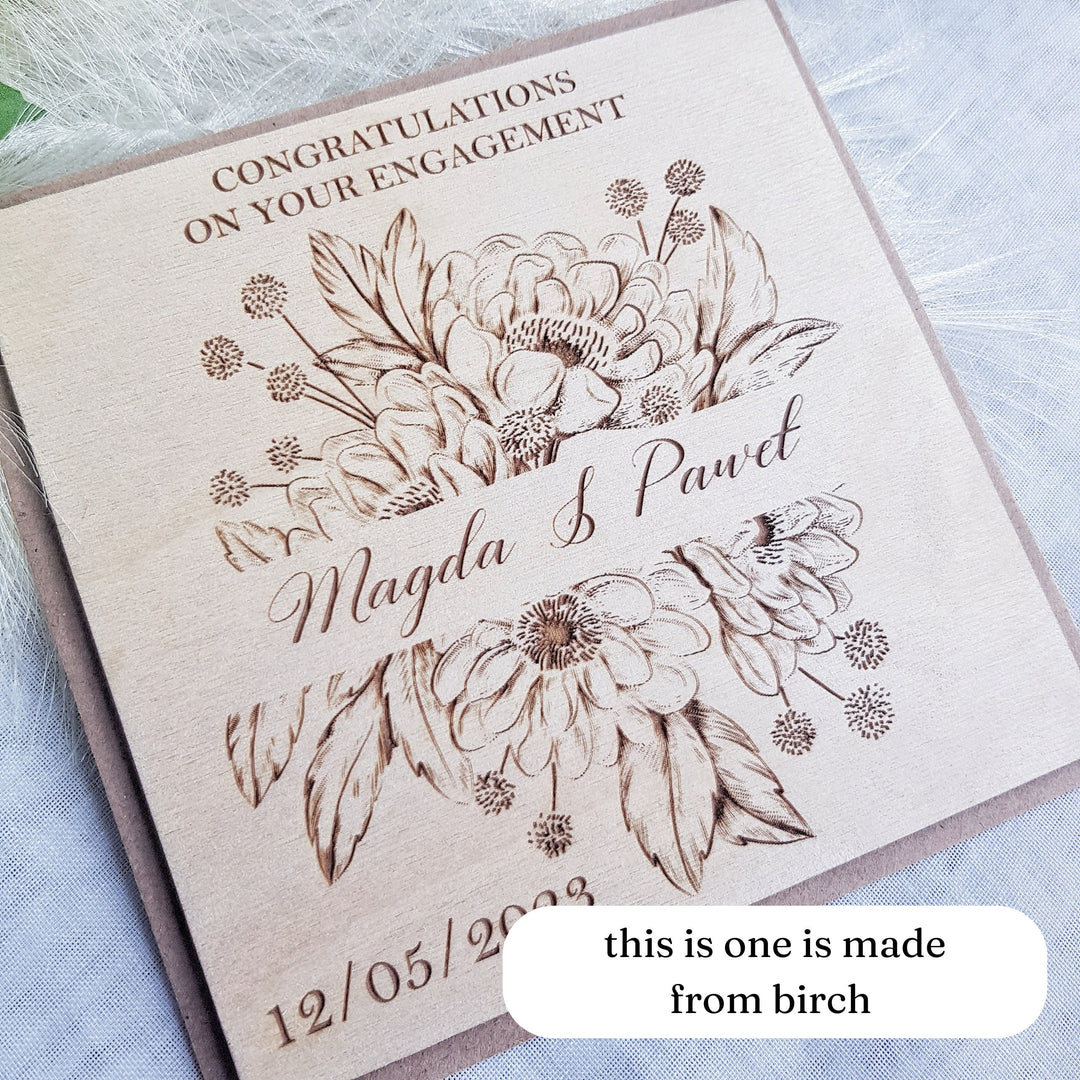 Anniversary Wooden Card - Personalised Rustic Floral Keepsake, Happy Couple, 1st 5th 20th Paper Wood Ruby Golden Oak Wedding Anniversary