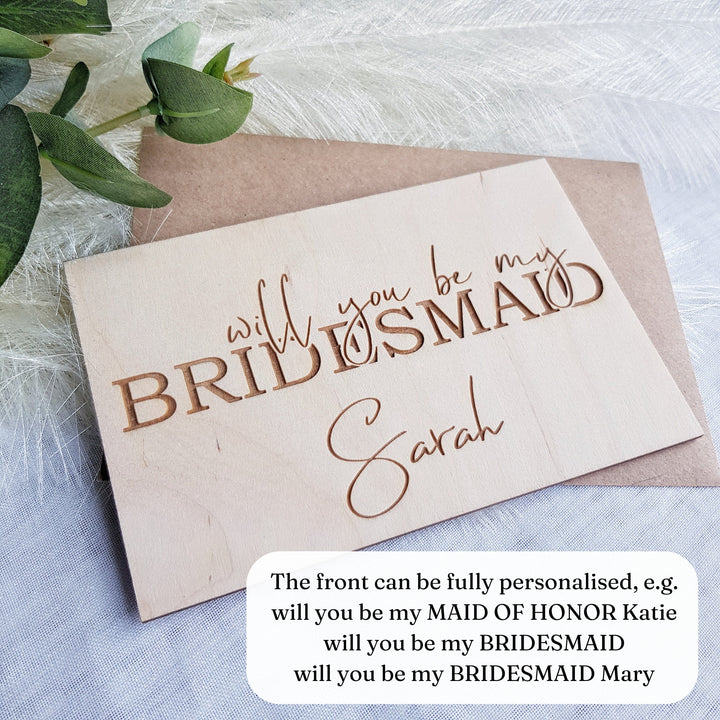 Personalised Will You Be My Bridesmaid Card, Wooden Wedding Proposal Card, Maid of Honour, Flower Girl - Bride Squad