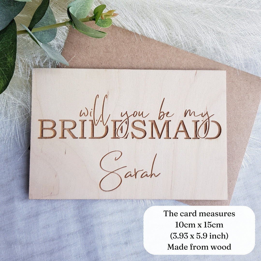 Personalised Will You Be My Bridesmaid Card, Wooden Wedding Proposal Card, Maid of Honour, Flower Girl - Bride Squad