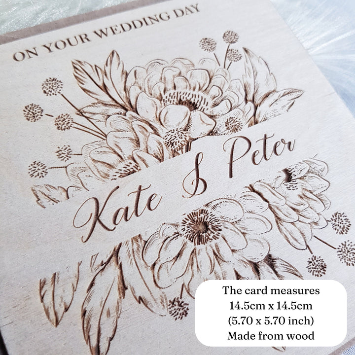 Rustic Floral Wedding Card Keepsake - Personalised Wooden Gift for Mr & Mrs - Happy Couple -Newlyweds