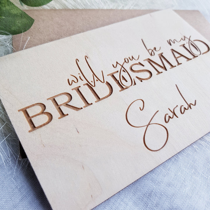 Personalised Will You Be My Bridesmaid Card, Wooden Wedding Proposal Card, Maid of Honour, Flower Girl - Bride Squad