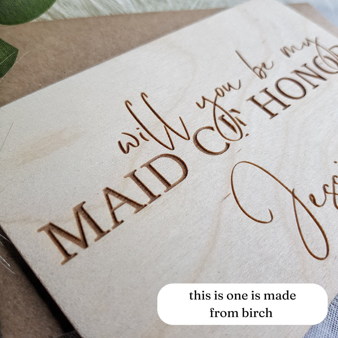 Personalised Will You Be My Maid Of Honor Card, Wooden Wedding Proposal Card, Bridesmaid, Flower Girl - Bride Squad