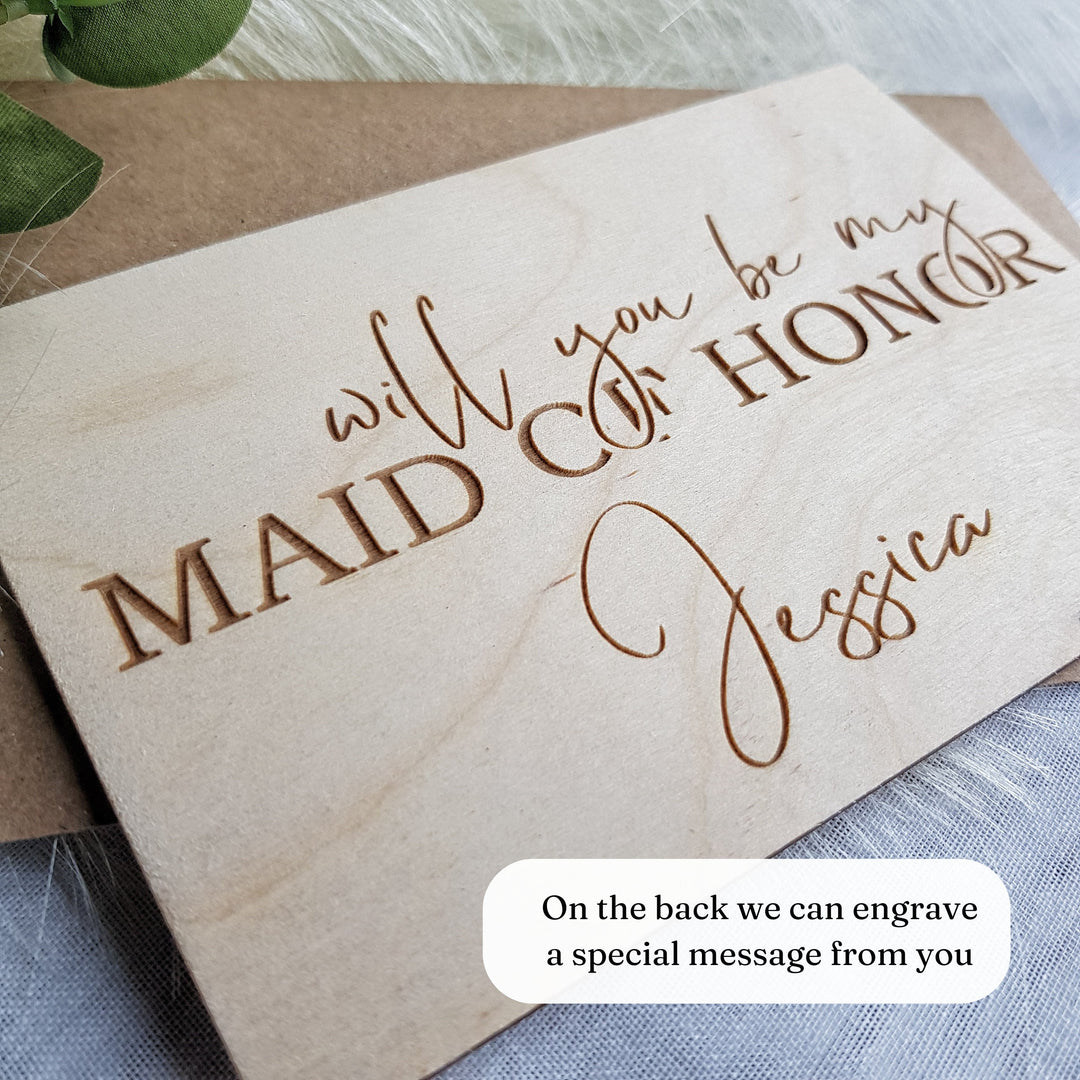 Personalised Will You Be My Maid Of Honor Card, Wooden Wedding Proposal Card, Bridesmaid, Flower Girl - Bride Squad