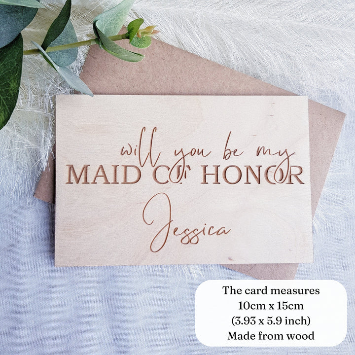 Personalised Will You Be My Maid Of Honor Card, Wooden Wedding Proposal Card, Bridesmaid, Flower Girl - Bride Squad