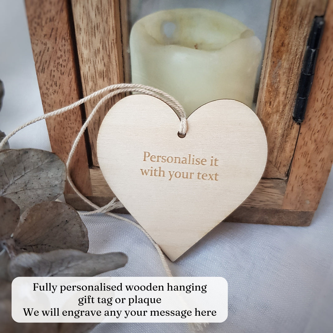 Personalised wooden heart gift tag