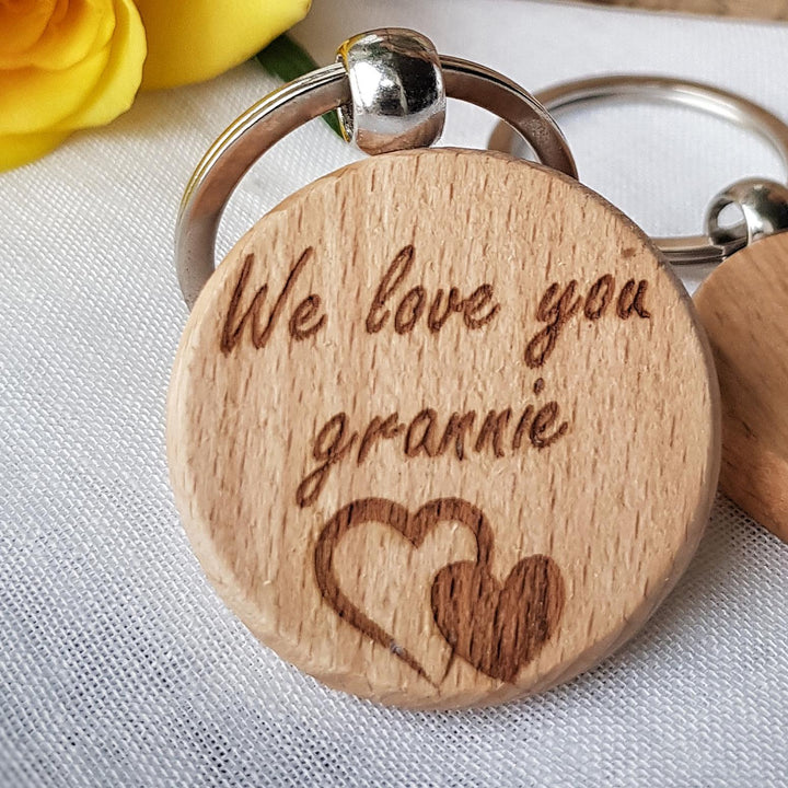 Personalised Wooden Keyring We love you grannie